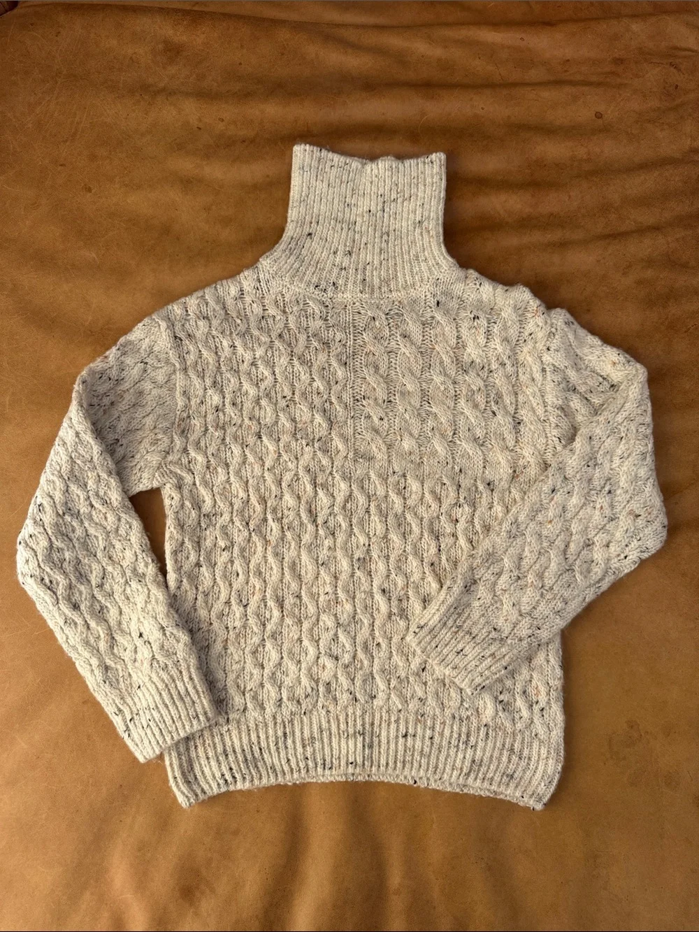 Zara Cream Speckled Cable Knit Turtleneck Sweater girls size 9/10